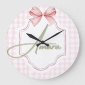 Gepersonaliseerde Amara Baby Girl Nursery Bow & Gi Grote Klok (Voorkant)