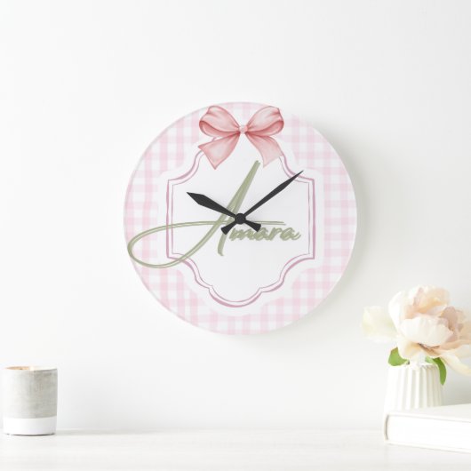 Gepersonaliseerde Amara Baby Girl Nursery Bow & Gi Grote Klok (Huis)