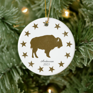 Gepersonaliseerde Amerikaanse Buffalo Western Kers Keramisch Ornament