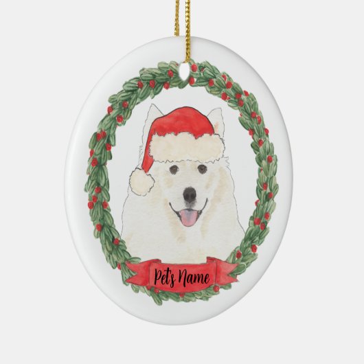 Gepersonaliseerde Amerikaanse Eskimo Dog Samoyed K Keramisch Ornament (Rechts)