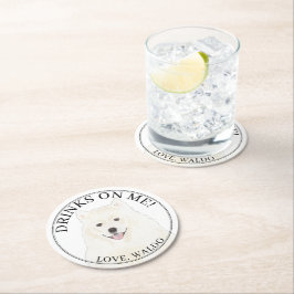 Gepersonaliseerde Amerikaanse Eskimo Samoyed Dog W Ronde Kartonnen Onderzetter