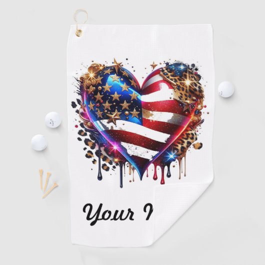 Gepersonaliseerde Amerikaanse vlag hart Golfhanddoek (Insitu)