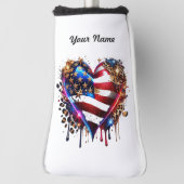 Gepersonaliseerde Amerikaanse vlag hart Golfheadcover (Draai 90)