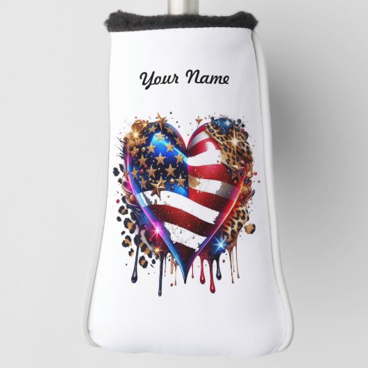 Gepersonaliseerde Amerikaanse vlag hart Golfheadcover (Draai 90)