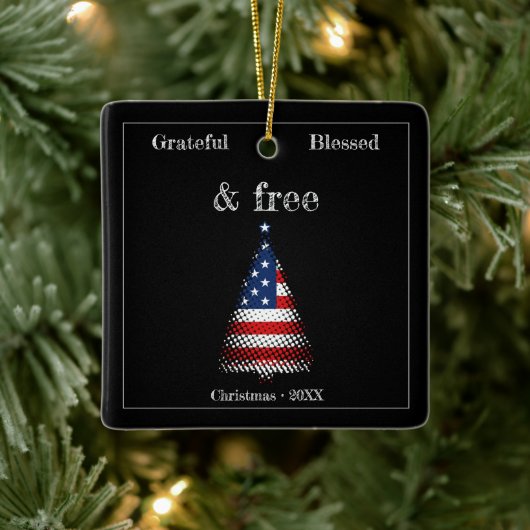 Gepersonaliseerde Amerikaanse vlag kerstboom Keramisch Ornament (Boom)