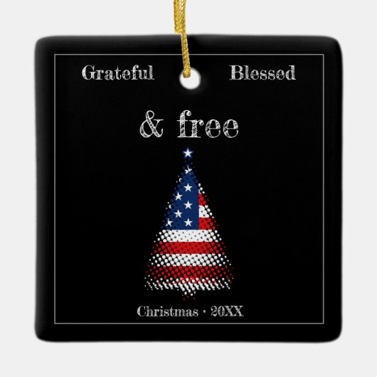 Gepersonaliseerde Amerikaanse vlag kerstboom Keramisch Ornament (Voorkant)