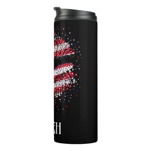 Gepersonaliseerde Amerikaanse vlag lippen Thermosbeker (Geroteerd rechts)