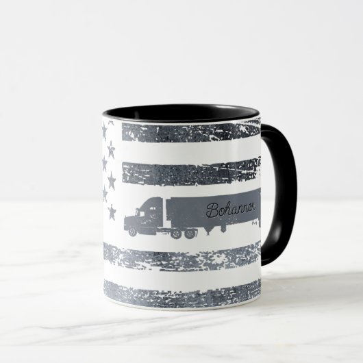 Gepersonaliseerde Amerikaanse vlag met semi-vracht Mok (Voorkant rechts)