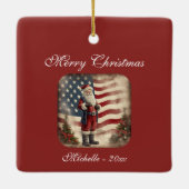 Gepersonaliseerde  Amerikaanse vlag Santa Christma Keramisch Ornament (Achterkant)