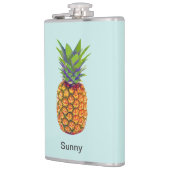 Gepersonaliseerde anananasvruchten op lichtblauw heupfles (Links)
