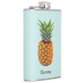 Gepersonaliseerde anananasvruchten op lichtblauw heupfles (Rechts)