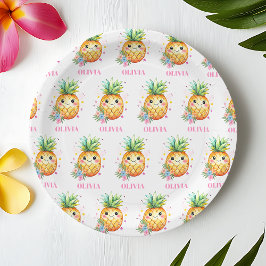 Gepersonaliseerde Ananas Aloha 1e Verjaardagsfeest Papieren Bordje