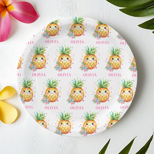 Gepersonaliseerde Ananas Aloha 1e Verjaardagsfeest Papieren Bordje