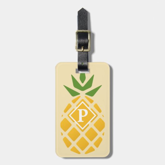 Gepersonaliseerde ananas | Bewerkbaar geel Bagagelabel (Voorkant verticaal)
