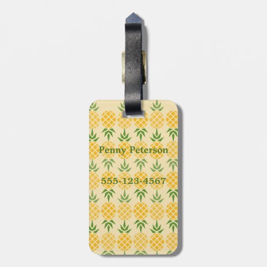 Gepersonaliseerde ananas | Bewerkbaar geel Bagagelabel (Achterkant verticaal)