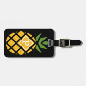Gepersonaliseerde ananas | Bewerkbaar zwart Bagagelabel (Voorkant horizontaal)