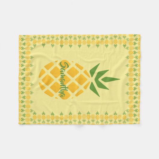 Gepersonaliseerde ananas, bewerkbare gele achtergr fleece deken (Voorkant (Horizontaal))