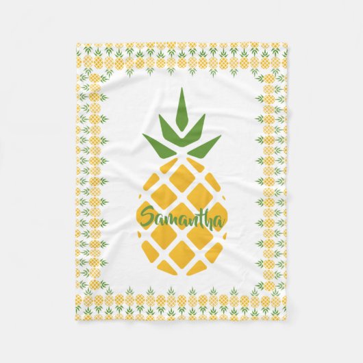 Gepersonaliseerde ananas, bewerkbare witte achterg fleece deken (Voorkant)
