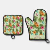 Gepersonaliseerde Ananas & Hibiscus Apotheek Ovenwant & Pannenlap Set (Voorkant)