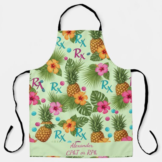 Gepersonaliseerde Ananas & Hibiscus Apotheek Schort (Voorkant)