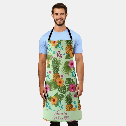 Gepersonaliseerde Ananas & Hibiscus Apotheek Schort (Gedragen)