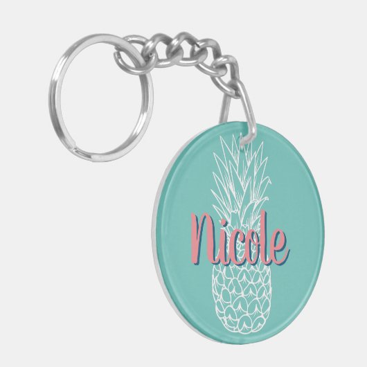Gepersonaliseerde Ananas Naam Rond Sleutelhanger (Voorkant Links)