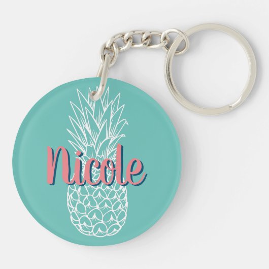 Gepersonaliseerde Ananas Naam Rond Sleutelhanger (Achterkant)