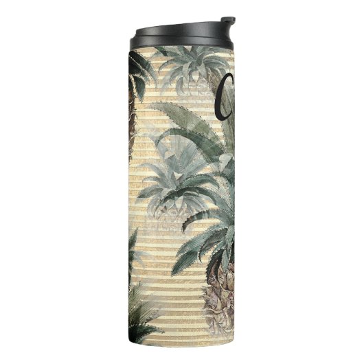 Gepersonaliseerde ananas op goudfolie gestreept thermosbeker (Gedraaid links)