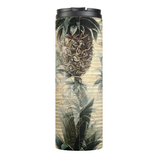 Gepersonaliseerde ananas op goudfolie gestreept thermosbeker (Achterkant)