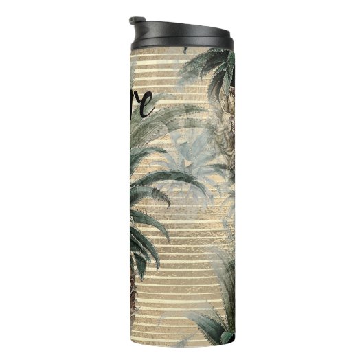 Gepersonaliseerde ananas op goudfolie gestreept thermosbeker (Geroteerd rechts)