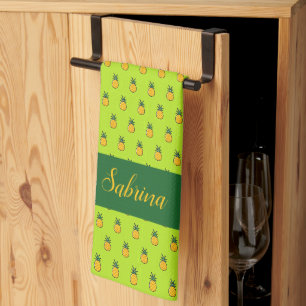 Gepersonaliseerde ananas tropische Luau keukenhand Theedoek