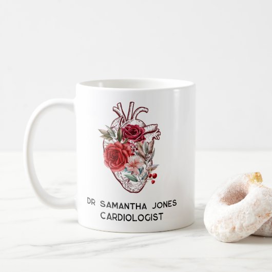 Gepersonaliseerde anatomische hart bloemcardioloog koffiemok (Met donut)