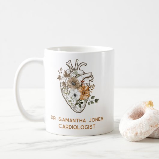 Gepersonaliseerde anatomische hart bloemcardioloog koffiemok (Met donut)