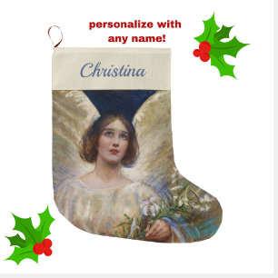 Gepersonaliseerde  Angel en White Lily Flowers Grote Kerstsok