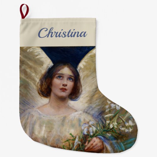 Gepersonaliseerde  Angel en White Lily Flowers Grote Kerstsok (Voorkant)