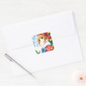 Gepersonaliseerde Anime Girl Kerstmis Vierkante Sticker (Envelop)
