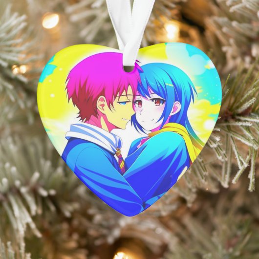Gepersonaliseerde anime koppel knuffelen Kerstmis Ornament (Boom)