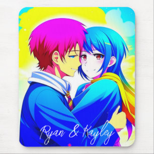 Gepersonaliseerde anime koppel knuffelen roze en b muismat