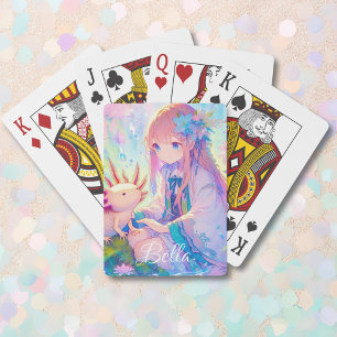 Gepersonaliseerde Anime Meisje en Axolotl Pokerkaarten