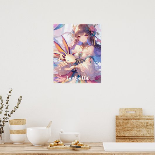 Gepersonaliseerde Anime Meisje en Axolotl Poster (Keuken)