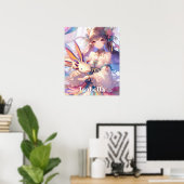 Gepersonaliseerde Anime Meisje en Axolotl Poster (Thuiskantoor)