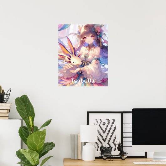 Gepersonaliseerde Anime Meisje en Axolotl Poster (Thuiskantoor)