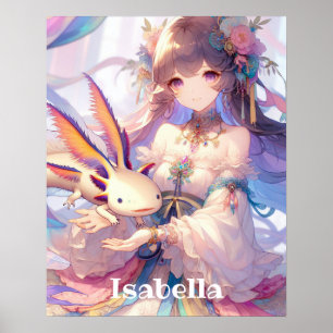 Gepersonaliseerde Anime Meisje en Axolotl Poster