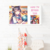Gepersonaliseerde anime meisje in bowling verjaard spandoek (Insitu)