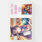 Gepersonaliseerde anime meisje in bowling verjaard spandoek (Verticaal)