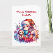 Gepersonaliseerde anime meisje | Kleurplaat Kerstm Kaart (Voorkant)