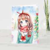 Gepersonaliseerde Anime Meisje Kleurplaat Kerstmis Kaart (Voorkant)