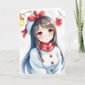 Gepersonaliseerde Anime Meisje Kleurplaat Kerstmis Kaart (Voorkant)