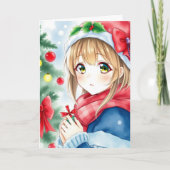 Gepersonaliseerde Anime Meisje Kleurplaat Kerstmis Kaart (Voorkant)