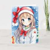 Gepersonaliseerde Anime Meisje Kleurplaat Kerstmis Kaart (Voorkant)